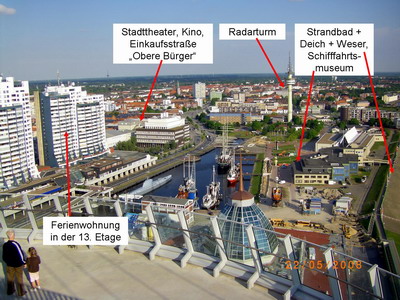 Blick vom Atlantic Hotel Sail City in Bremerhaven, Richtung Süden - www.ferienwohnung-in-bremerhaven.de